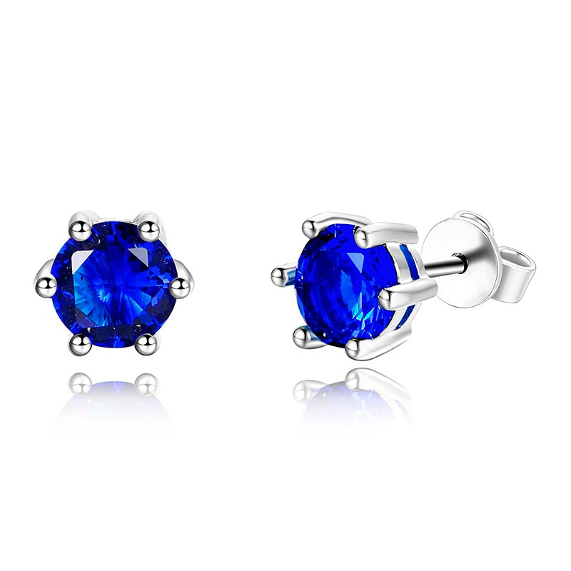 Blue Zircon Stud Earrings for Women, 6mm Round 925 Sterling Silver Solitaire, Hypoallergenic Wedding Dainty Birthday Gift FCGJHW