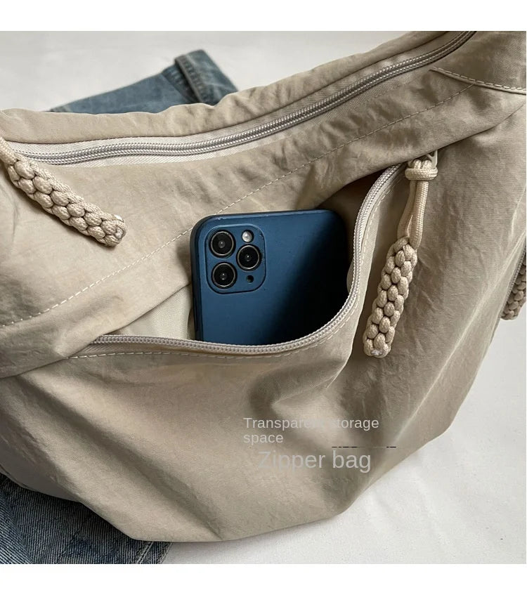 Leisure Unisex Crossbody Bags Summer New Campus Sports Style Shoulder Hobos Bag Solid Color Large Capacity Messenger Bag