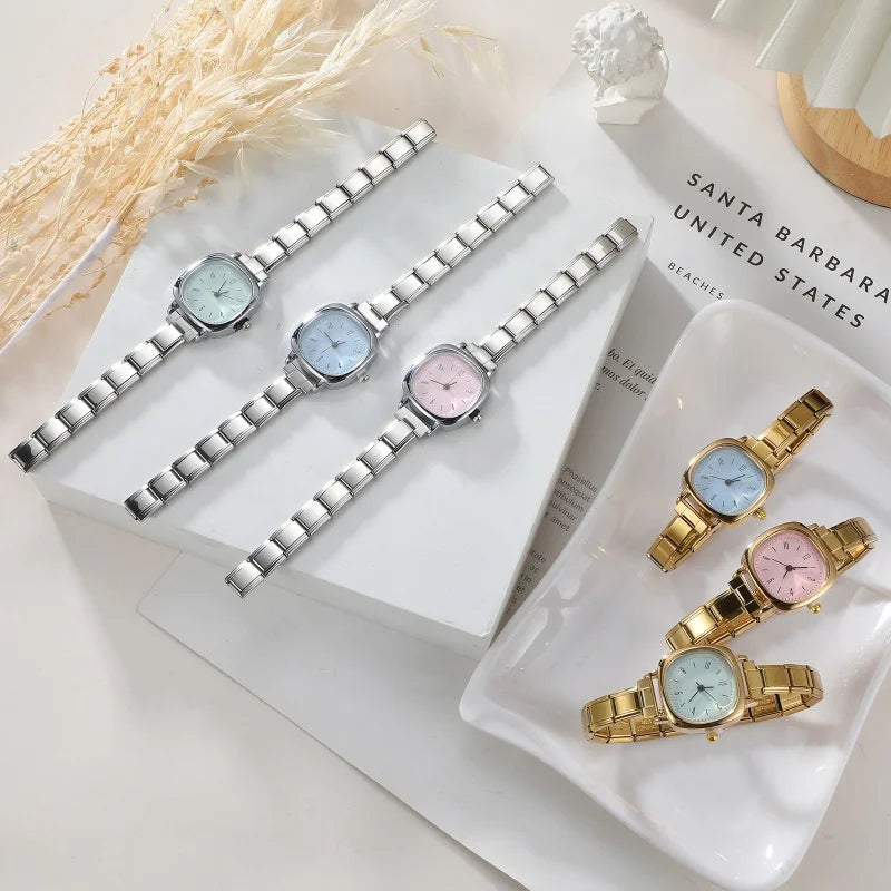 New Fashion Men Women's DIY 9mm Width Italian Elastic Charm Stainless Square Round Watch Bracelet Bangle For Birthday Gifts