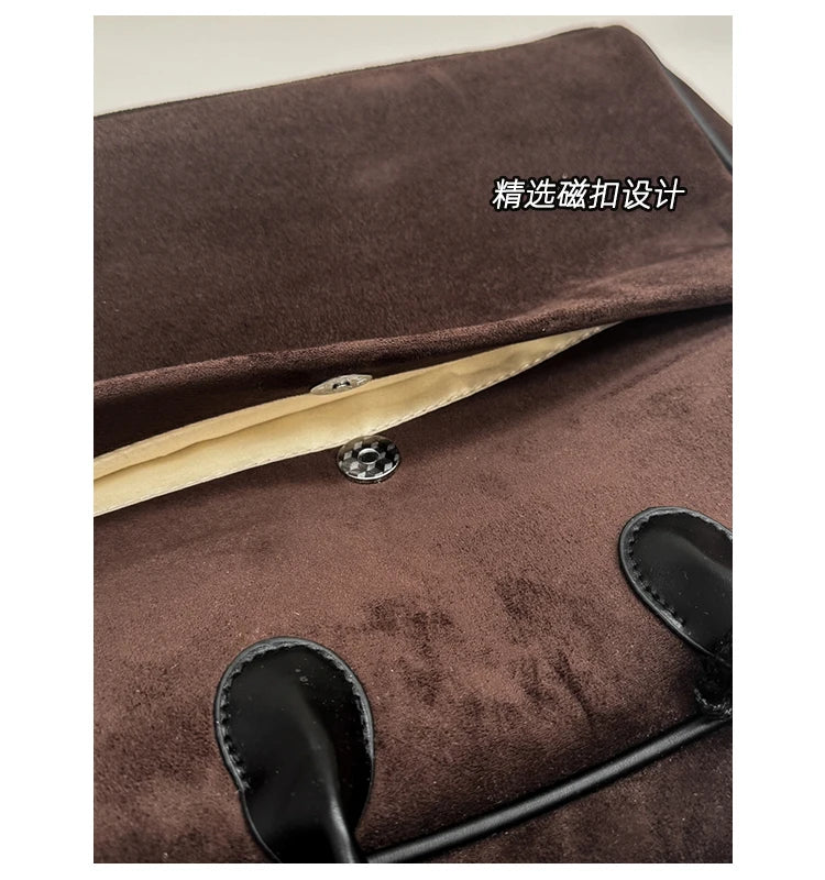 Faux Suede Taupe Retro Tote Bags for Women Solid Color Large Capacity Commuting Versatile Casual Shoulder Bag Classic Handbag