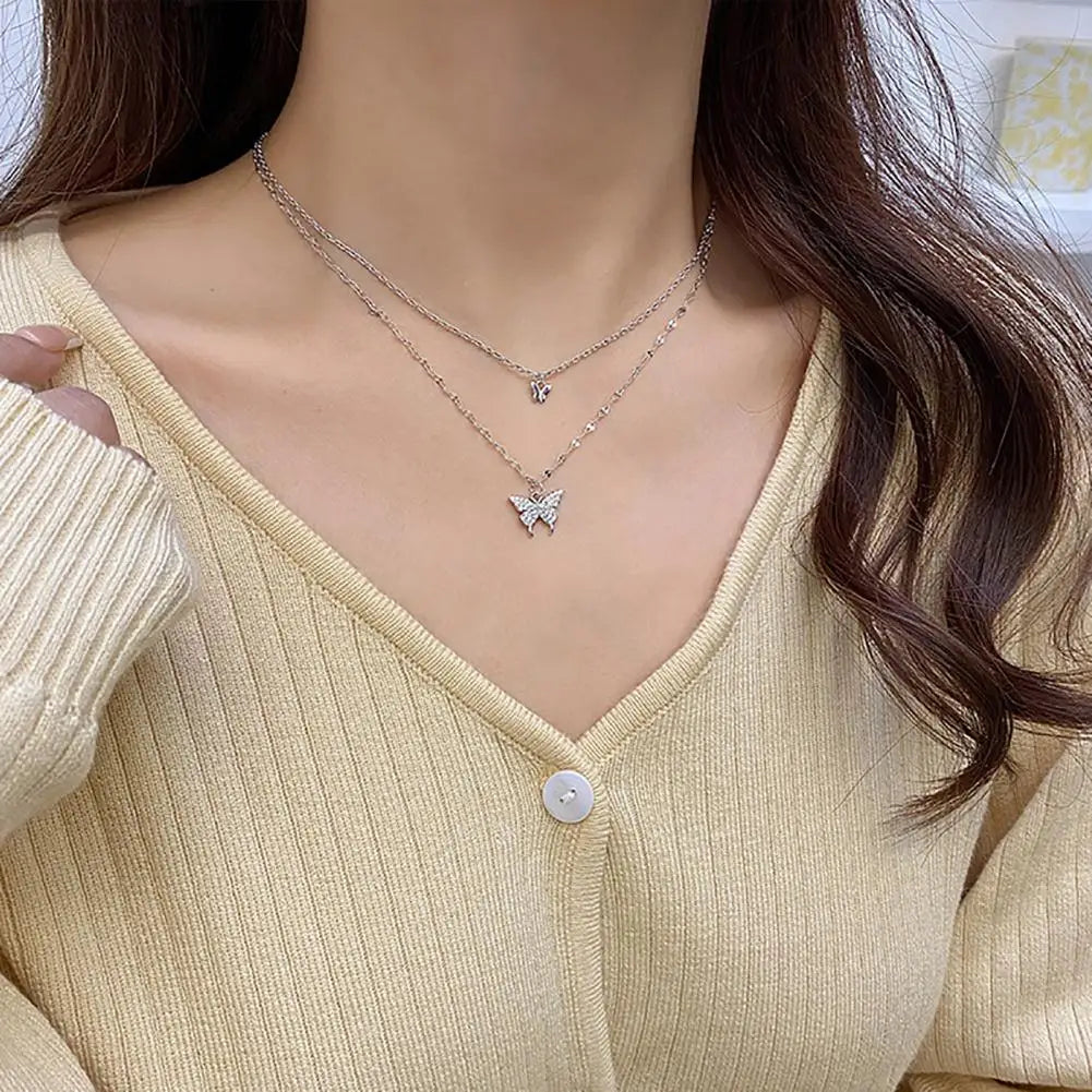 2023 New Butterfly Necklace Double Layer Rust-proof Alloy Butterfly pendant Personality Fashion Clavicle Chain for Women