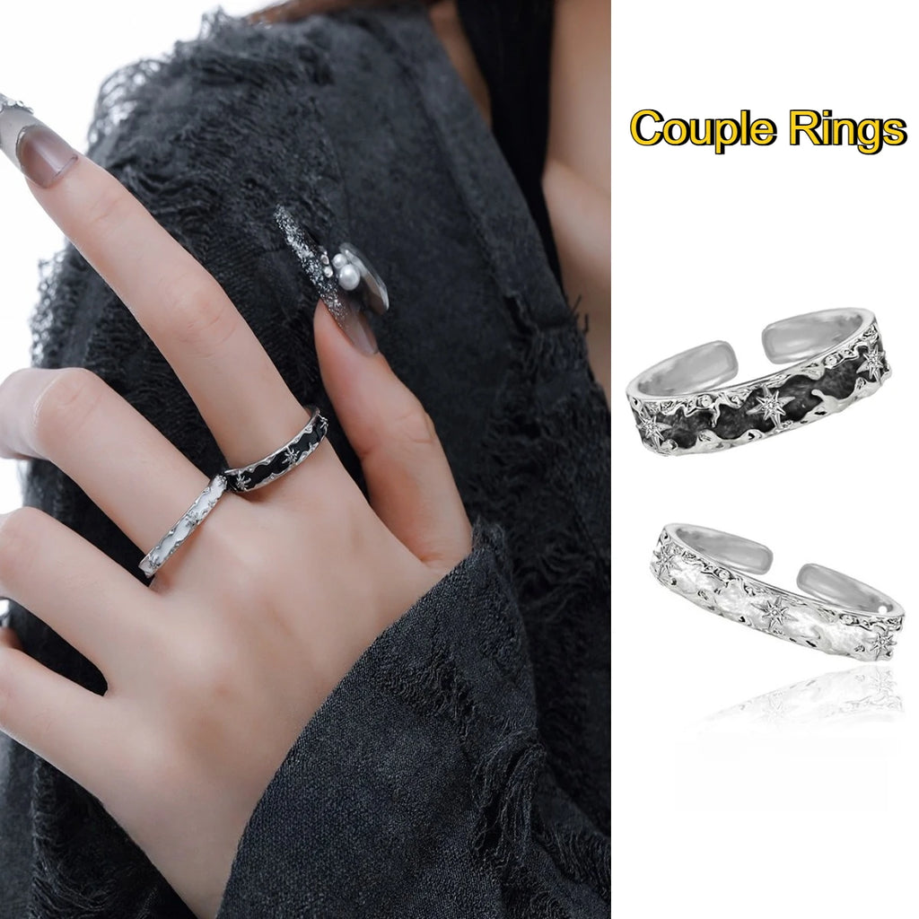 Adjustable Star Couple Rings Stainless Steel Punk Style Comfort Fit 2-Tone Daily Wear Jewelry for Men And Women Gift Idea