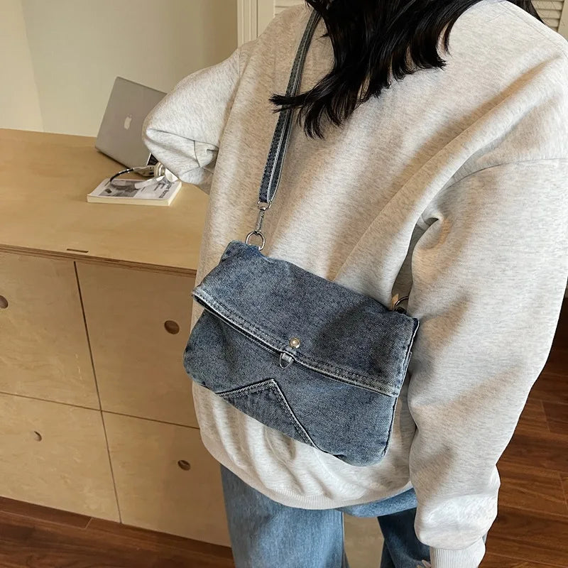 Summer Korean Style Denim Crossbody Bag Fashion Women'S Shoulder Bag Underarm Bag Small Square Bag Adjustable Shoulder Strap