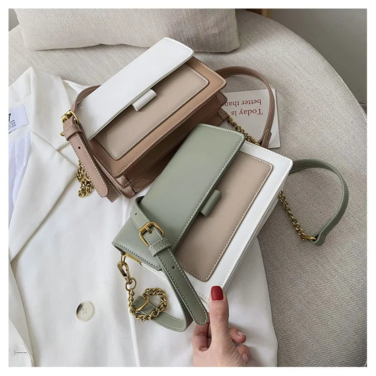 Stylish Contrast-Colour PU Crossbody Bag Versatile Shoulder Bag with Square Shape Dual Strap Design Commuting & Everyday Use