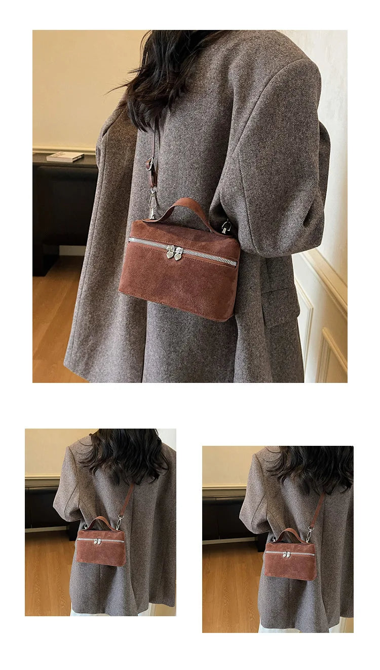 Autumn Winter Premium Suede Tote Bag Texture Simple and Versatile Crossbody Shoulder Bag Retro Vintage Stylish Lunch Box Bag
