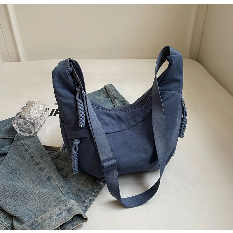 Leisure Unisex Crossbody Bags Summer New Campus Sports Style Shoulder Hobos Bag Solid Color Large Capacity Messenger Bag