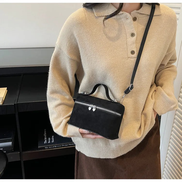 Autumn Winter Premium Suede Tote Bag Texture Simple and Versatile Crossbody Shoulder Bag Retro Vintage Stylish Lunch Box Bag