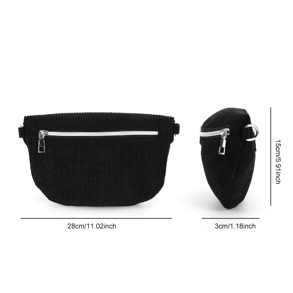 Shoulder Bag for Men Women with Adjustable Wide Strap Crossbody Bag Corduroy Solid Bum Bag Zipper Fanny Pack for Travel Workout