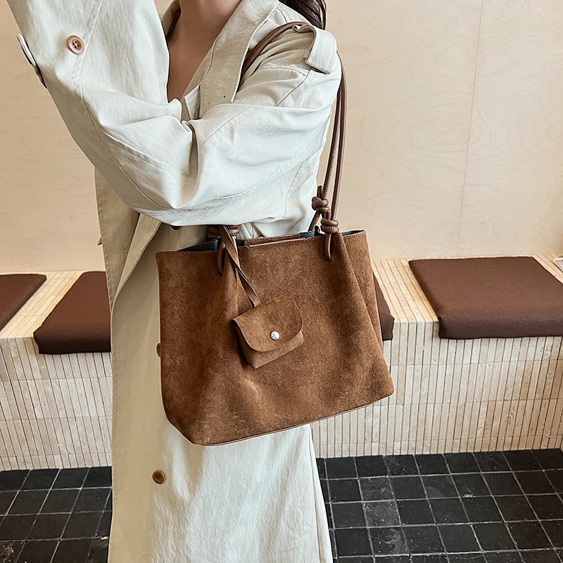 LEFTSIDE Luxury Faux Suede Tote Bag 2025 Winter Auturm Casual New Shoulder Bag Young Women's Underarm Bag Handbags and Purses