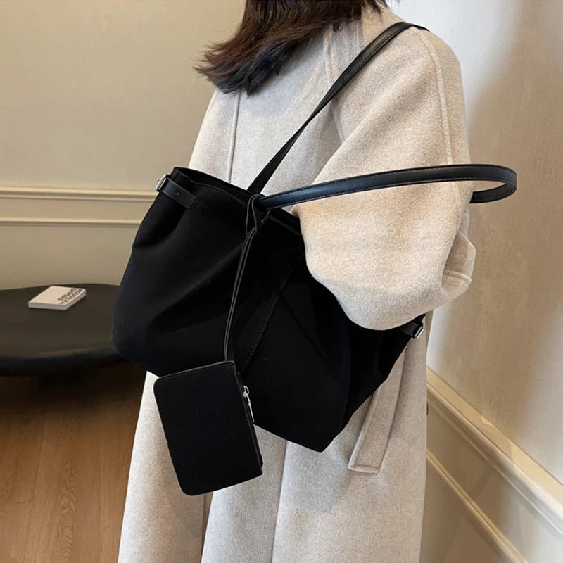 Suede Shoulder Bags for Women Large Capacity Totes Lightweight Underarm Bag Casual Shopper Handbag Solid Color Travel Bucket Bag