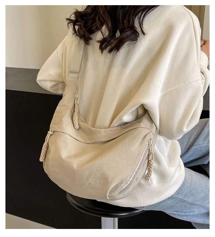 Leisure Unisex Crossbody Bags Summer New Campus Sports Style Shoulder Hobos Bag Solid Color Large Capacity Messenger Bag