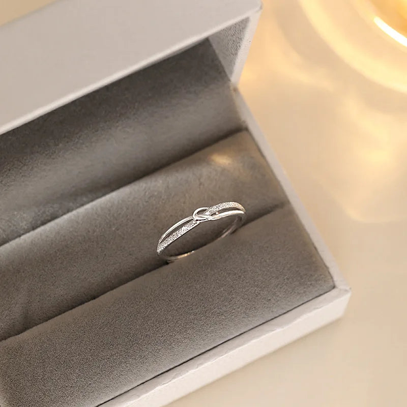 Luxury Shiny 925 Sterling Silver Zircon Twisted Frosted Adjustable Ring for Women Girl Exquisite Jewelry Accessories Colorfast