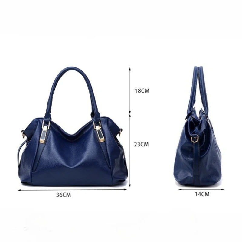 Classic Women’s Soft PU Leather Handbag Large Capacity Female Shoulder Tote Bag with Crossbody Strap for Daily Use
