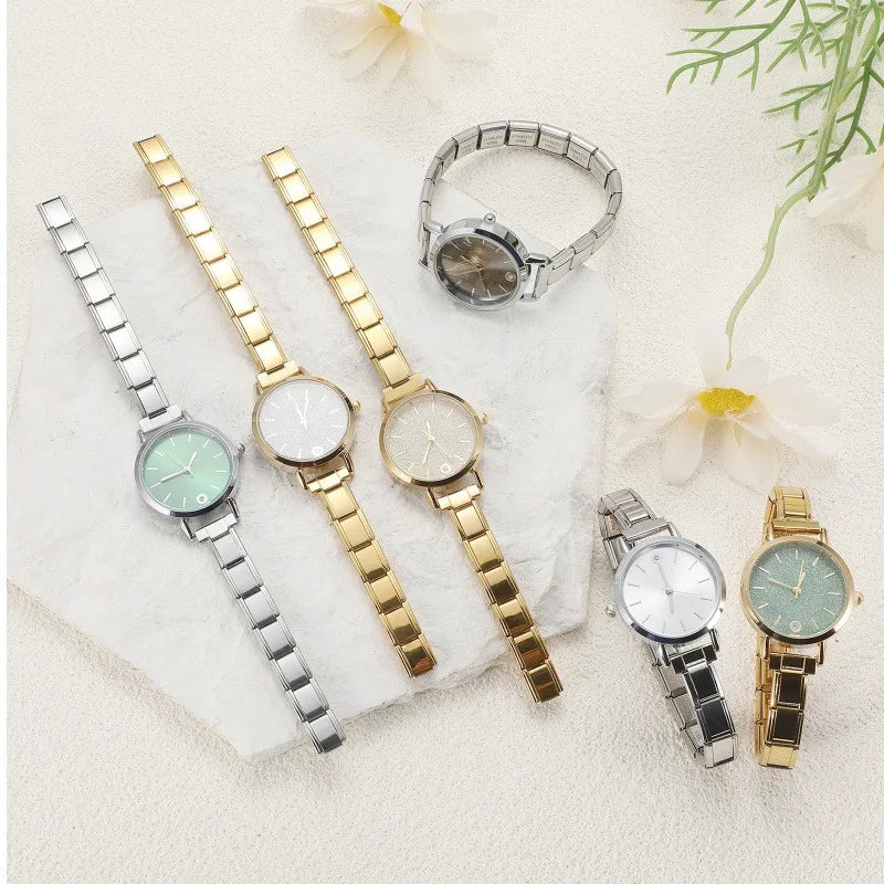 New Fashion Men Women's DIY 9mm Width Italian Elastic Charm Stainless Square Round Watch Bracelet Bangle For Birthday Gifts