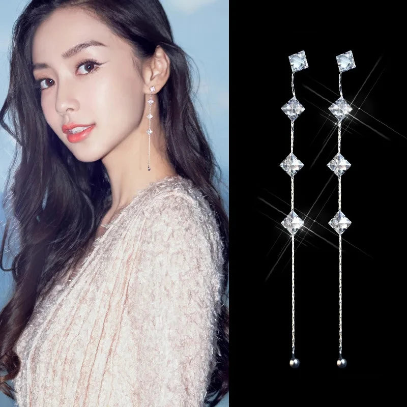 Elegant Zircon 925 Sterling Silver Stud Earrings Women's Jewelry Gift with High Quality Super Shiny Zircon Design
