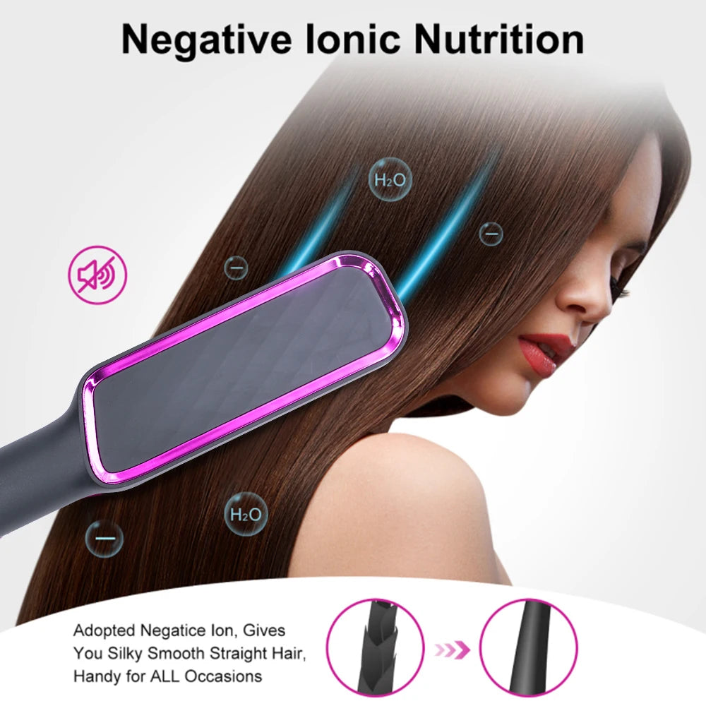 Hair Straightener Brush Heating Hot Comb Straightener Electric Hair Straightening Curly Multifunctional Iron Brush Comb Curler