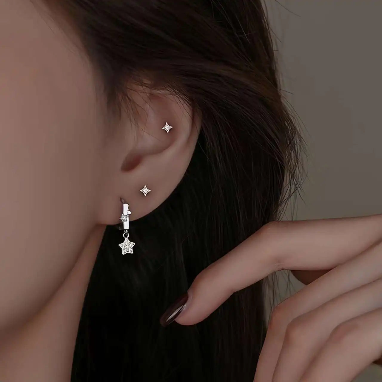 Real 925 Sterling Silver Zircon 4mm Star Tiny Stud Earrings for Women Fine Jewelry Minimalist Ear Hole Care Accessories