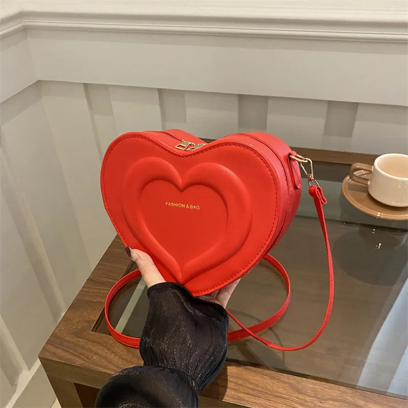 Fashion Heart Shape Crossbody Bags for Women Niche Design Solid Color Ladies Shoulder Bag Lightweight Female Love Handbags