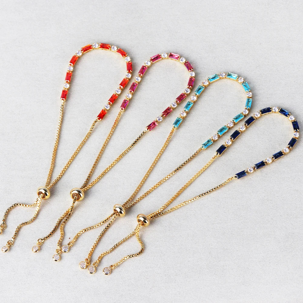 Luxury Rainbow Iced Out Zircon Tennis CZ Bracelet Women's Stretch Adjustable Bracelet Hippie Fashion Accessories Jewelry Gifts