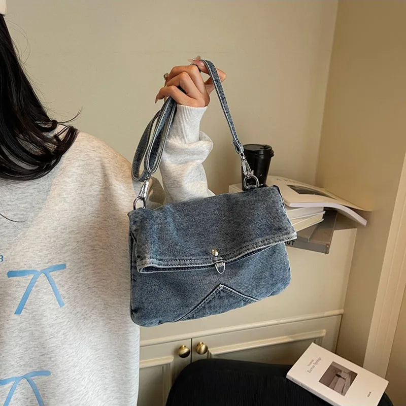 Summer Korean Style Denim Crossbody Bag Fashion Women'S Shoulder Bag Underarm Bag Small Square Bag Adjustable Shoulder Strap