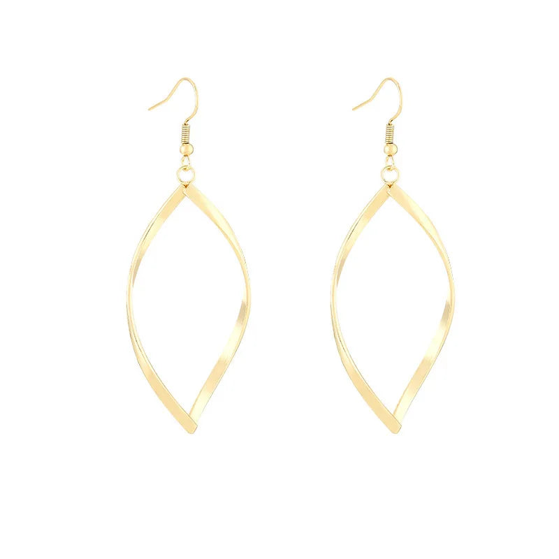 Minimalist Metal Statement Earrings for Women Golden Silver Color Twist Irregular Geometry Hollow Oval Drop Earrings