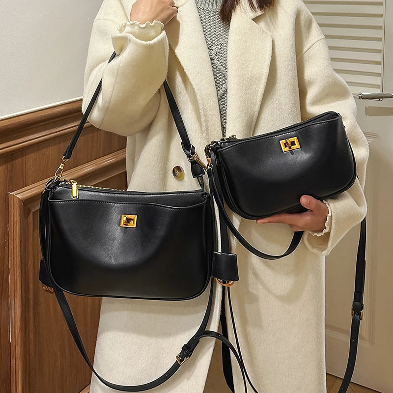 Luxury Rodeo Women Shoulder Bags Cowhide Leather Brand Black Handbags For Women Fashion Gold Silver Buckle Design Underarm Bags