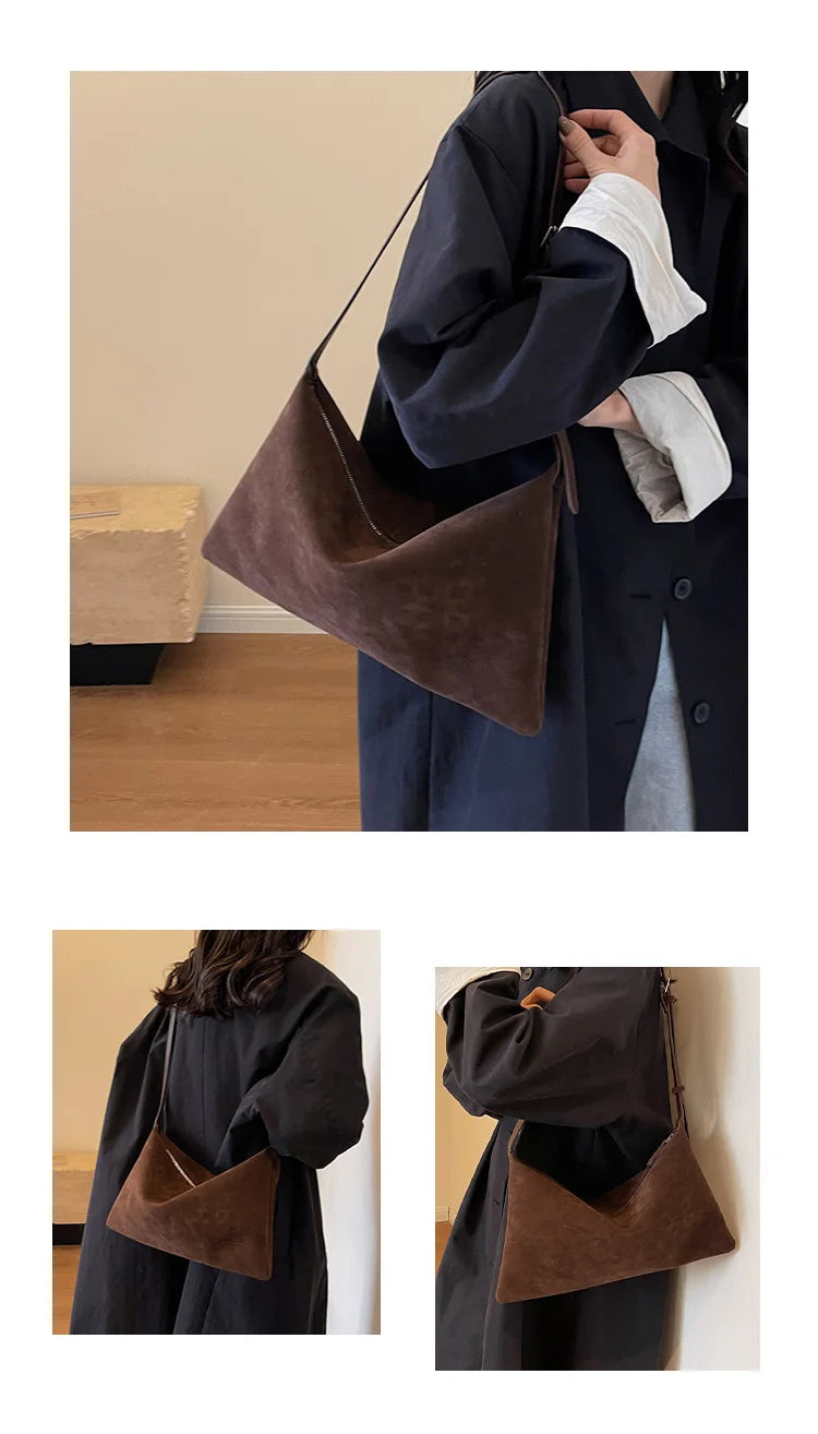 Vintage Suede Tote Bag For Women Autumn Winter New Large Capacity Commute Shoulder Crossbody Bags Fashion Trend Underarm Bags