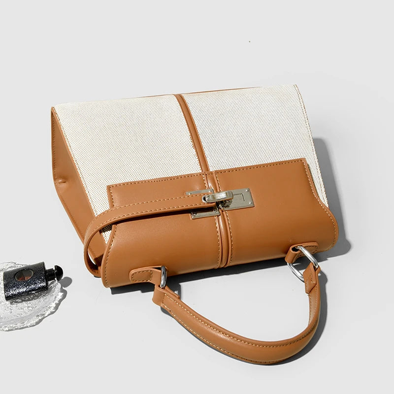 Luxury High-end Brand Handbag For Women Canvas Stitching Leather Silver Button Tote Bag Jw Large Capacity Banquet Shoulder Purse