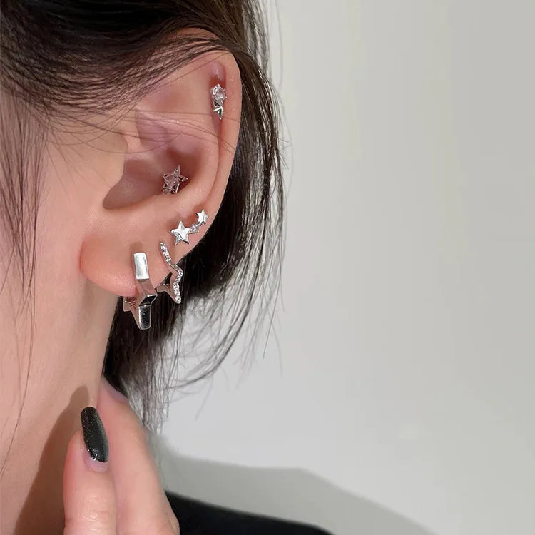 New Trendy Star Zirconia Stud Earrings for Women Girls Hiphop Punk Cool Star Hoop Earrings Party Jewelry Gift