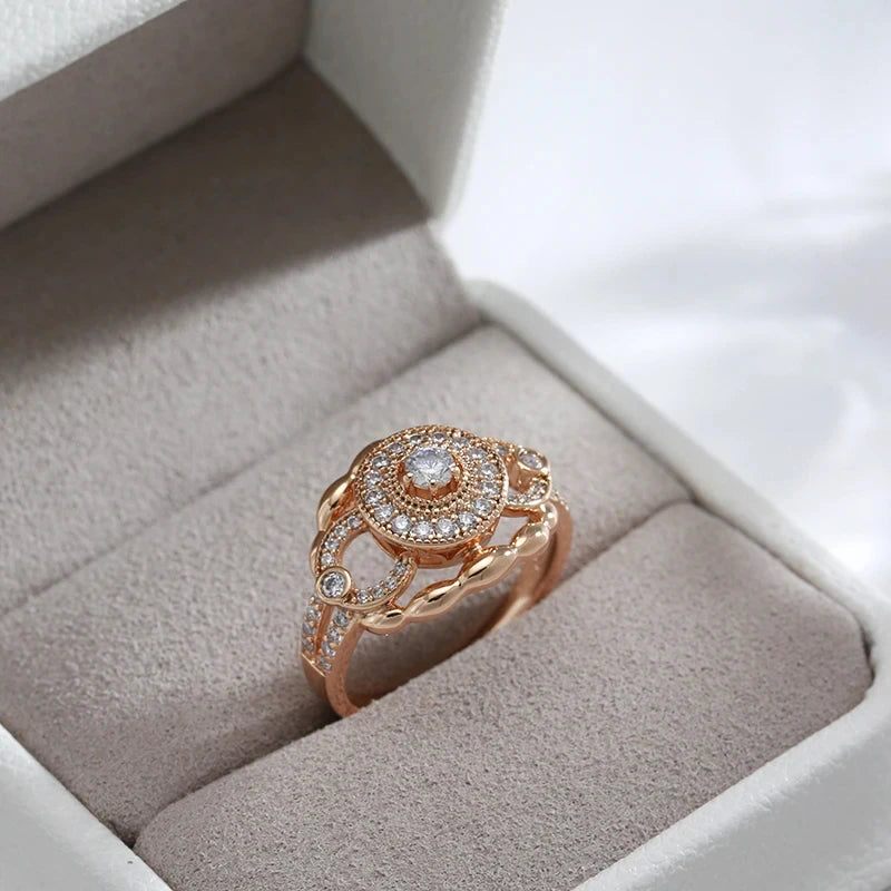 Wbmqda Luxury 585 Rose Gold Color Rings For Women Natural Zircon Setting Retro European Jewelry  Accessories