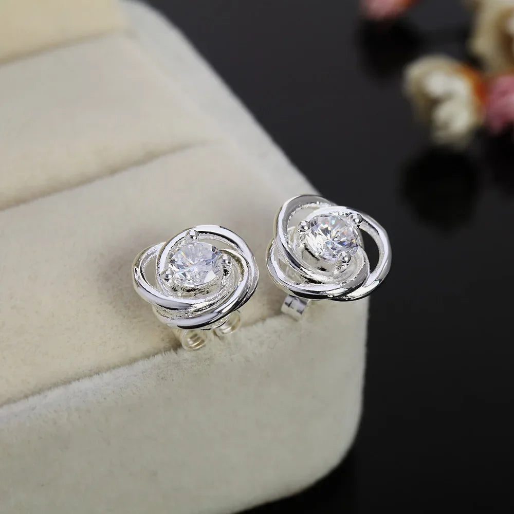 New Original 925 Sterling Silver Shiny zircon studs Earrings for Women Luxury Fashion Party Wedding Accessories Jewelry Gifts