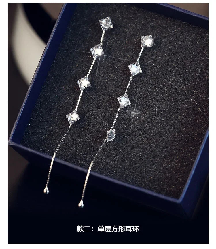 Elegant Zircon 925 Sterling Silver Stud Earrings Women's Jewelry Gift with High Quality Super Shiny Zircon Design