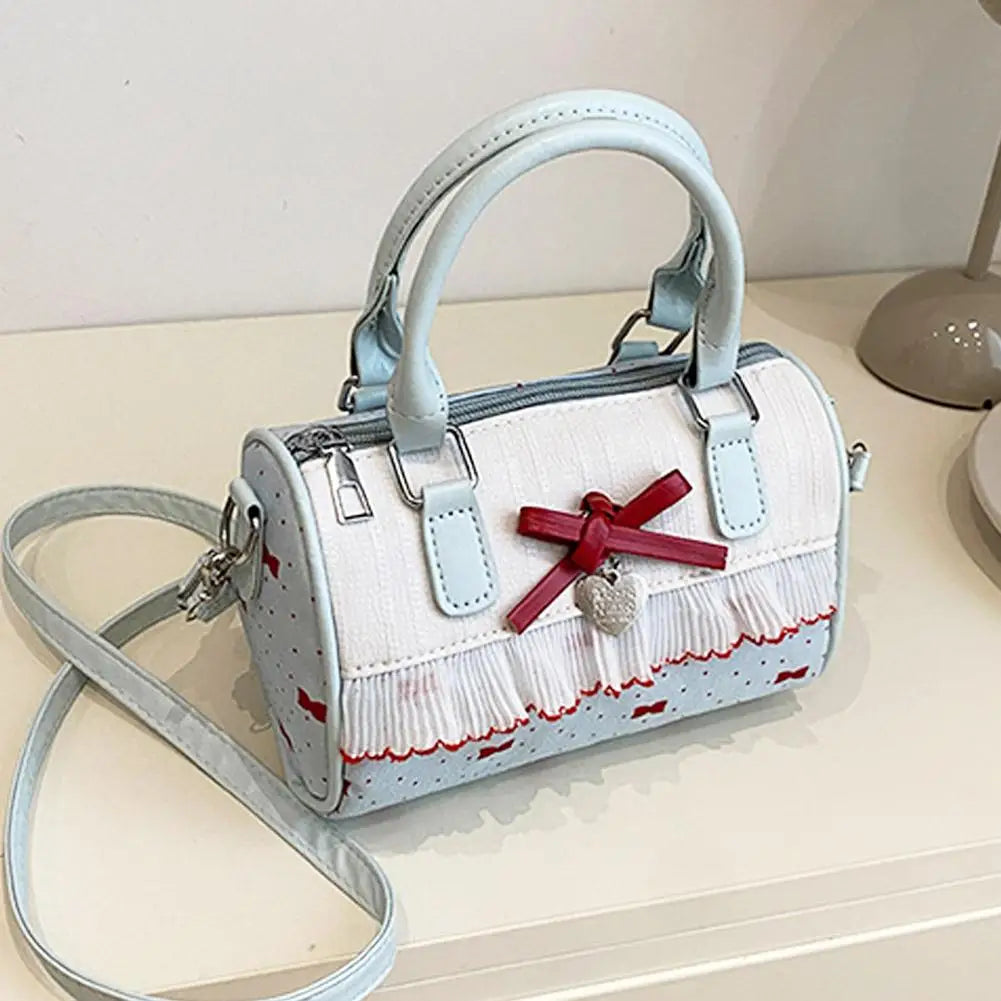 Sweet Style Square Crossbody Bag Waterproof Zipper Bow Design Small Bowling Bag for Party Daily Use Cute Shoulder Purse