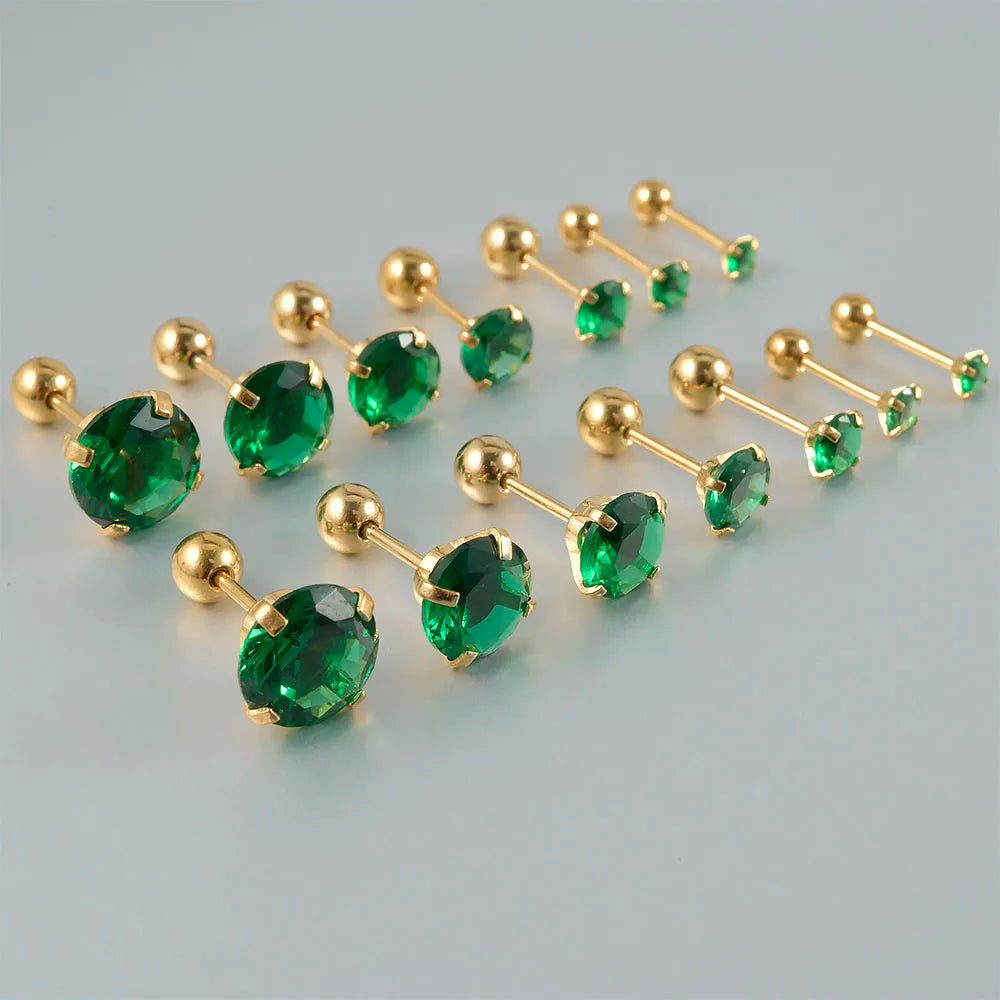 1PC Emerald green stud earrings May Birthstone studs Golden stud earrings tiny stud earrings small studs cartilage helix earring