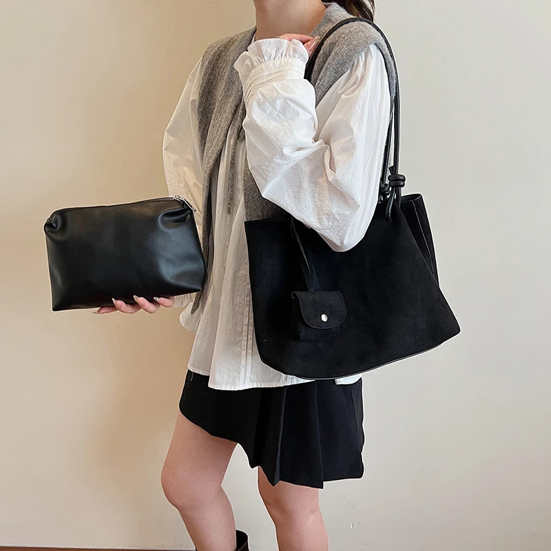 LEFTSIDE Luxury Faux Suede Tote Bag 2025 Winter Auturm Casual New Shoulder Bag Young Women's Underarm Bag Handbags and Purses