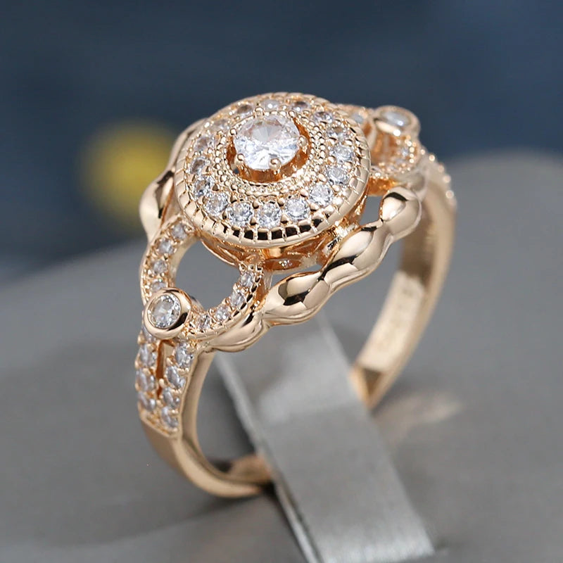Wbmqda Luxury 585 Rose Gold Color Rings For Women Natural Zircon Setting Retro European Jewelry  Accessories