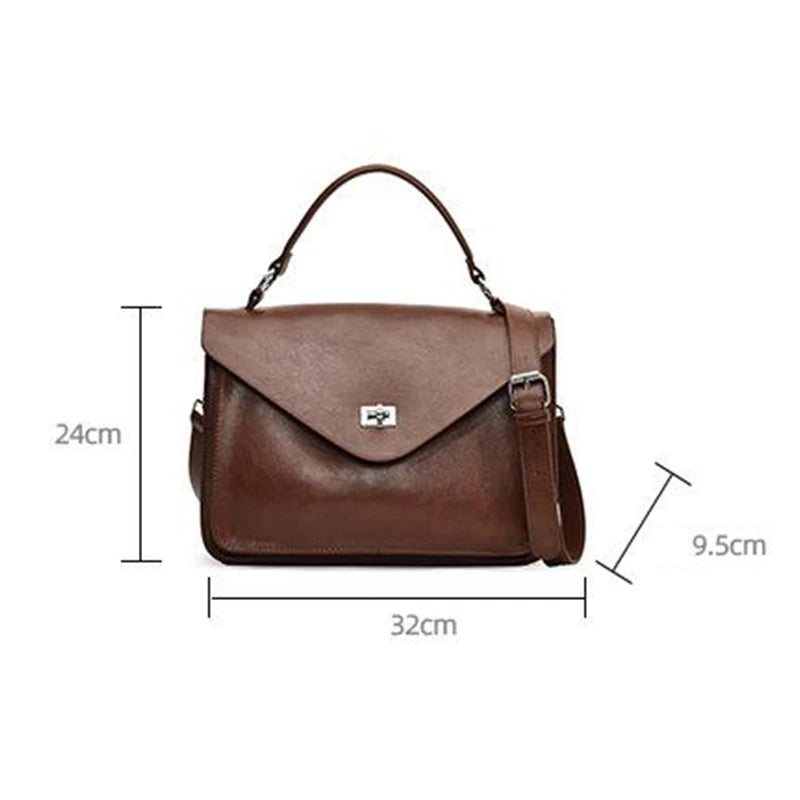 Crossbody Messenger Bag,Designer Versatile Large Capacity Commuting Shoulder Bag,Lady PU Tote Bags Vintage Buckle Handbag Brown