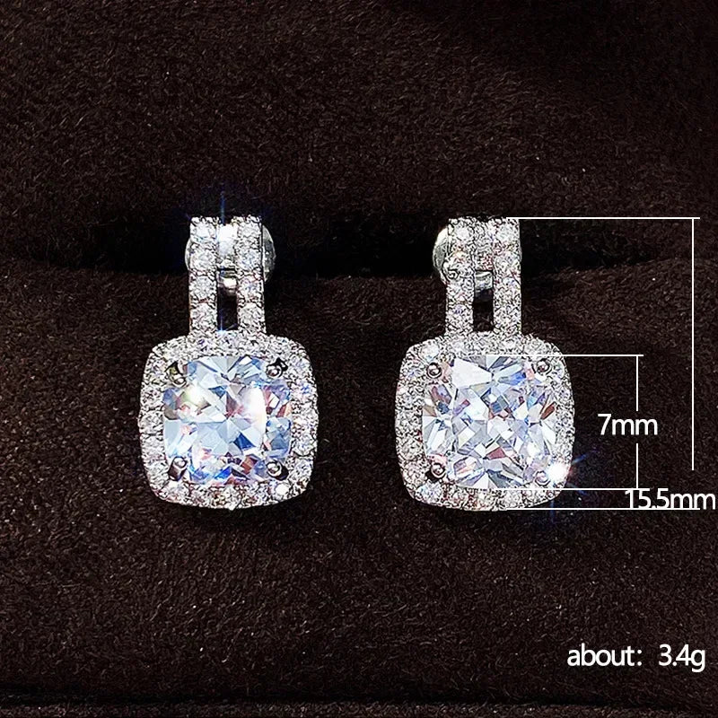 New Square Zircon 925 Sterling Silver Earrings for Women Wedding Stud Earrings Exquisite Bride Fashion Cute Jewelry