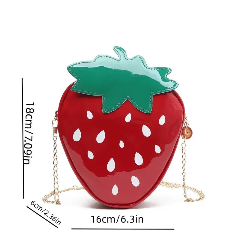 Strawberry Design Chain Crossbody Bag Mini Cartoon Girl Novelty Phone PurseHolder Bags Fashion Pu Leather Red Shoulder Bag