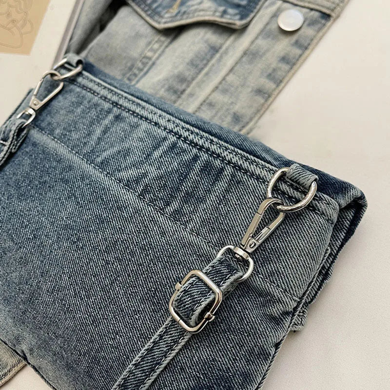 Summer Korean Style Denim Crossbody Bag Fashion Women'S Shoulder Bag Underarm Bag Small Square Bag Adjustable Shoulder Strap