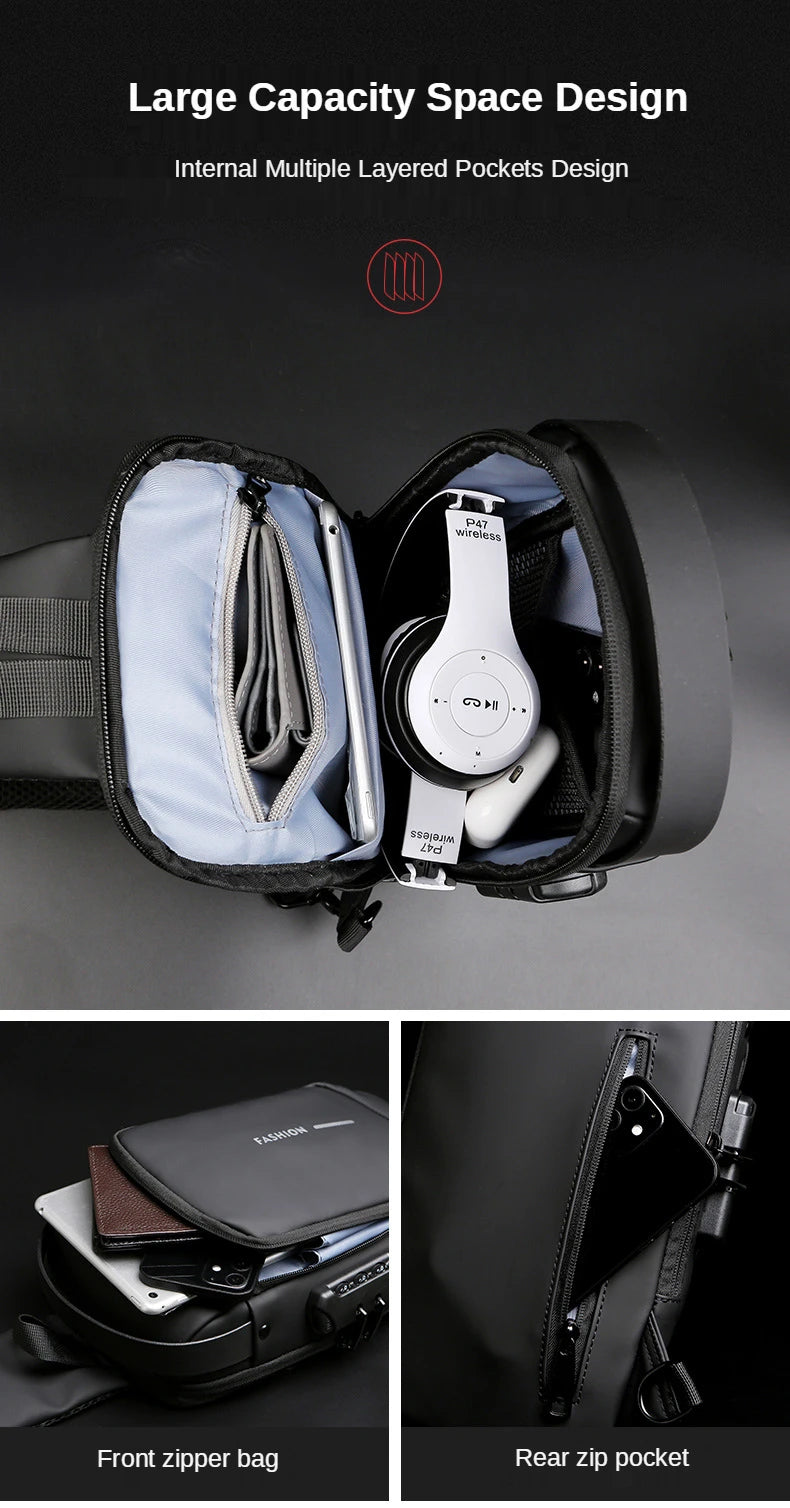 New Brand Designer Men Crossbody Bag PU Leather Classic Anti-Theft Shoulder Bag Chest Bag Multifunctional for Men