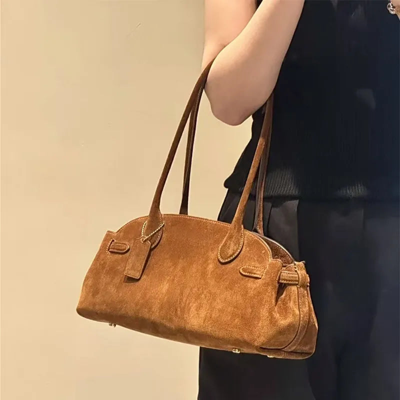 Luxury Women's Bag Lazy Matte Suede Tote Suede Boston Shoulder Bag Large Capacity Commuter Long-handle Handbag Underarm Shopper