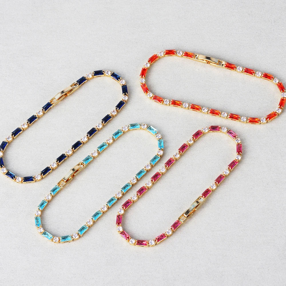 Luxury Rainbow Iced Out Zircon Tennis CZ Bracelet Women's Stretch Adjustable Bracelet Hippie Fashion Accessories Jewelry Gifts