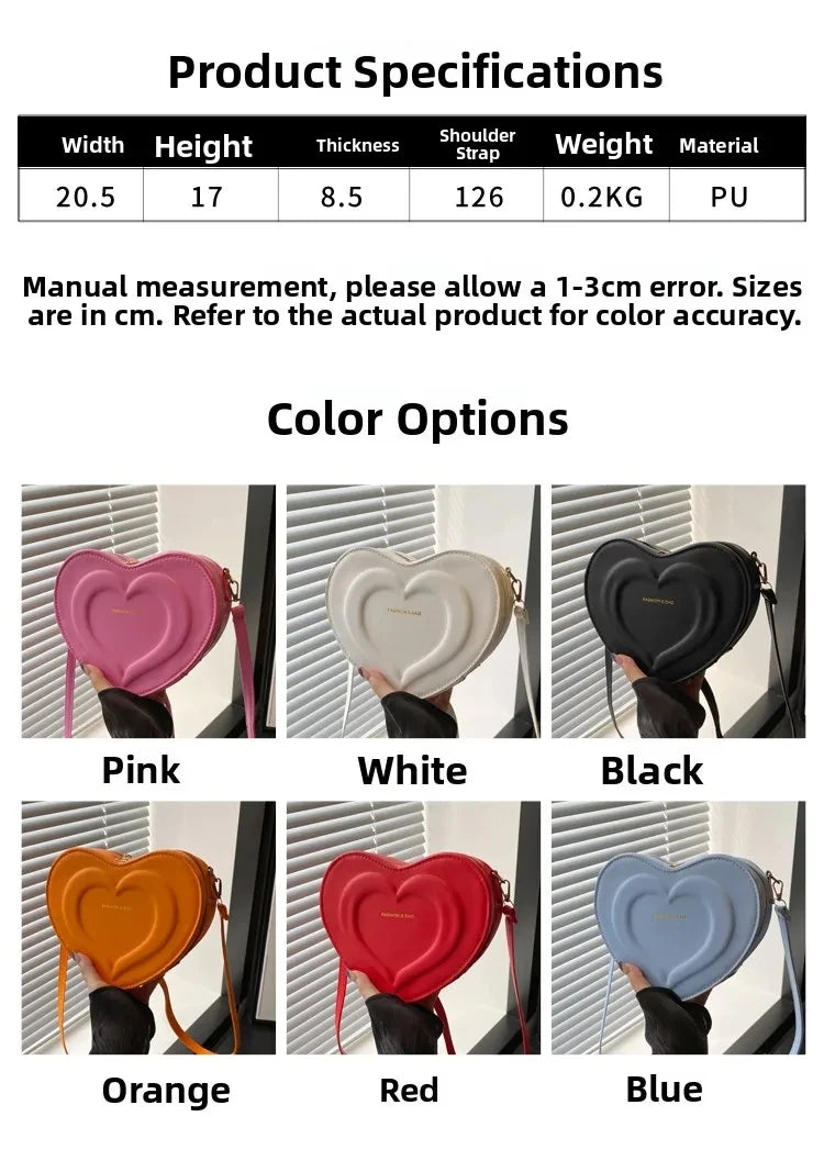 Fashion Heart Shape Crossbody Bags for Women Niche Design Solid Color Ladies Shoulder Bag Lightweight Female Love Handbags