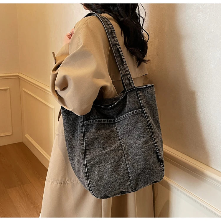 Casual Denim Shoulder Bag for Women Minimalist Daily Commute Crossbody Bag with Interior Zipper Pocket  Simple & Cool Design