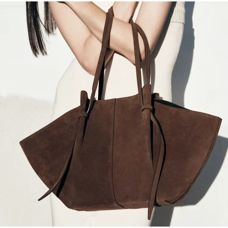 Luxury Faux Suede Women's Tote Bag Large Capacity Shoulder Bag Designer Handbag Wing-shaped Storage Bag Chic Frosted Shoppingbag