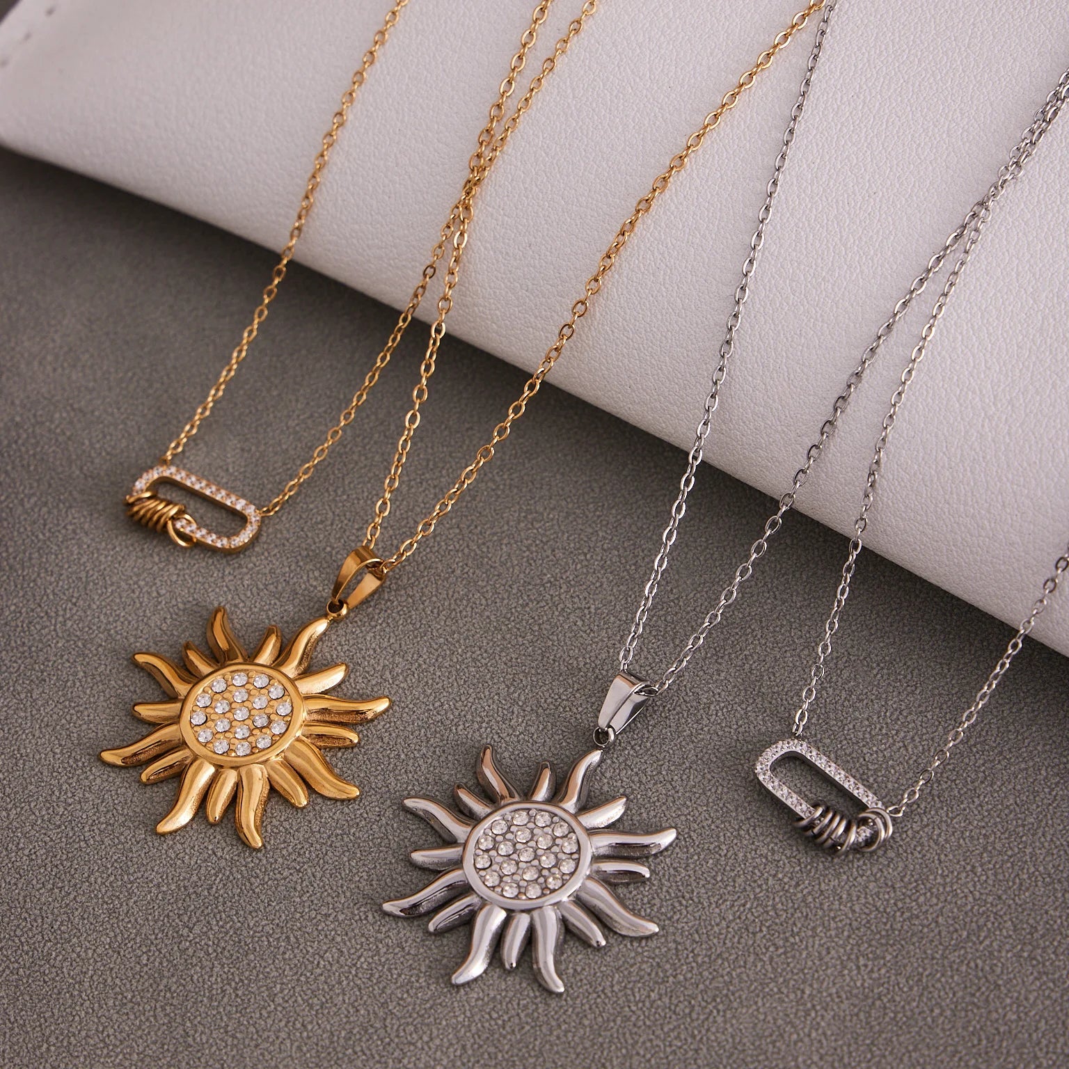 Liora Delicate Zircon Sun Oval Pendant Stainless Steel Chain Necklaces For Women Wedding Charm Neck Drop Choker Women Jewelry
