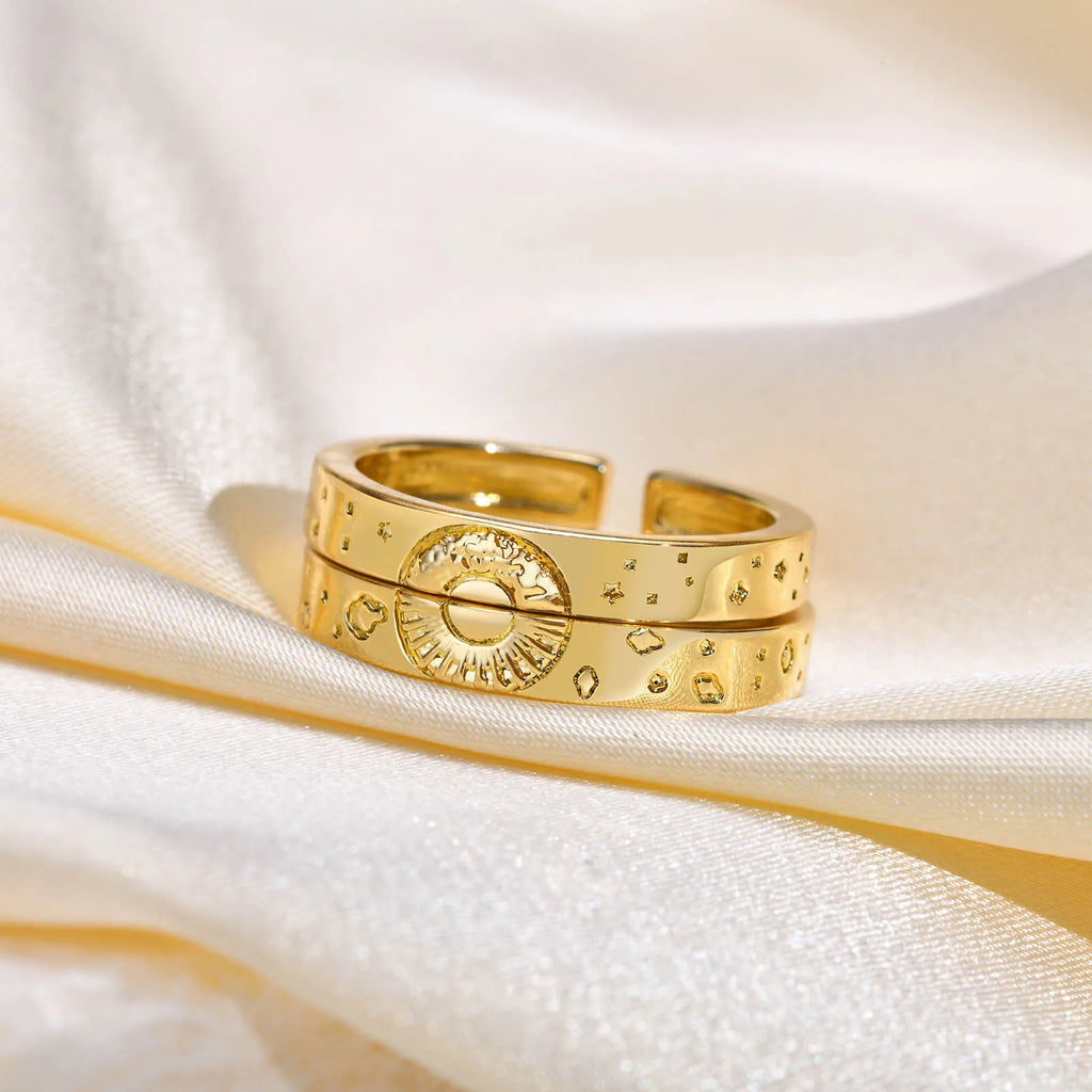 Adjustable Sun and Moon Couple Promise Ring, Boyfriend Girlfriend Matching Band, Price for Pair