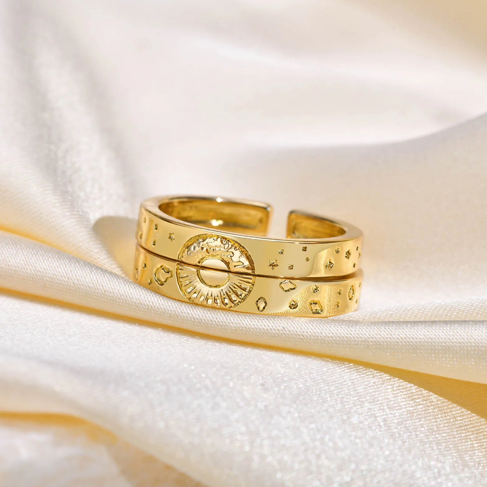 Adjustable Sun and Moon Couple Promise Ring, Boyfriend Girlfriend Matching Band, Price for Pair
