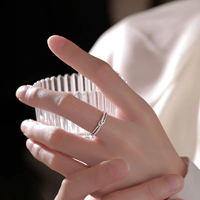 Luxury Shiny 925 Sterling Silver Zircon Twisted Frosted Adjustable Ring for Women Girl Exquisite Jewelry Accessories Colorfast